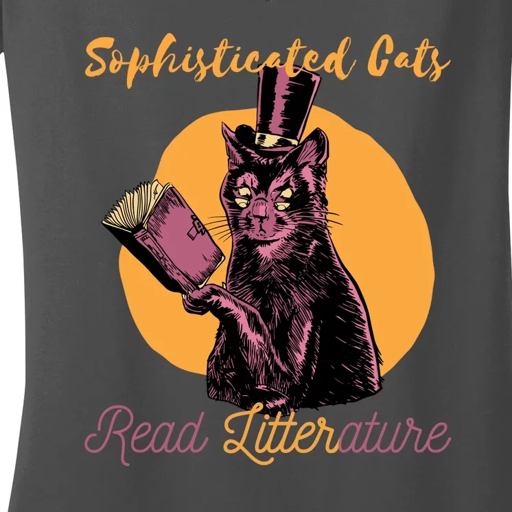 Sophisticated Cats Read Litterature Women's V-Neck T-Shirt