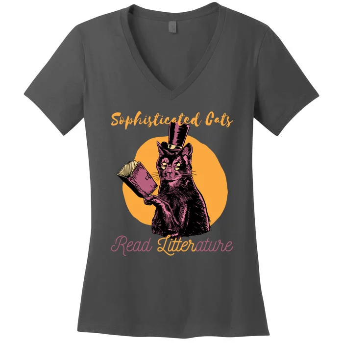 Sophisticated Cats Read Litterature Women's V-Neck T-Shirt