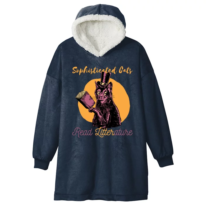 Sophisticated Cats Read Litterature Hooded Wearable Blanket