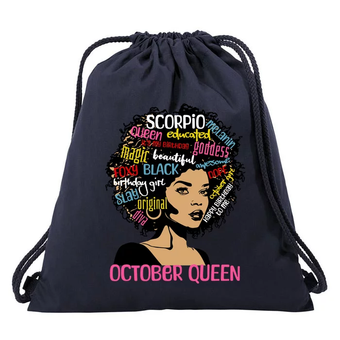 Scorpio October Queen Melanin Afro Black Birthday Great Gift Drawstring Bag