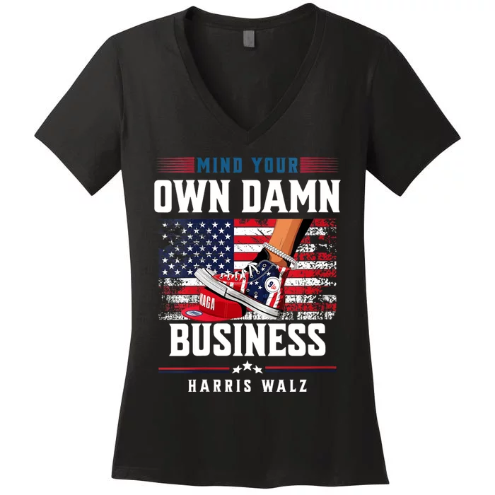 Stepping On Red Hat Mind Your Own Damn Business Harris Waltz Women's V-Neck T-Shirt