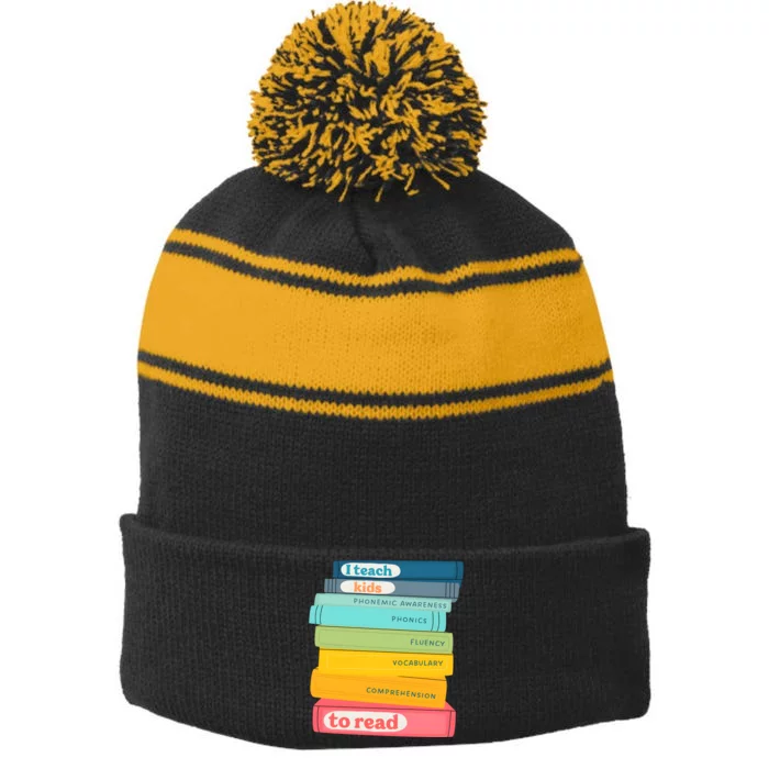 Science Of Reading Teacher Scentist Reader Lover Stripe Pom Pom Beanie