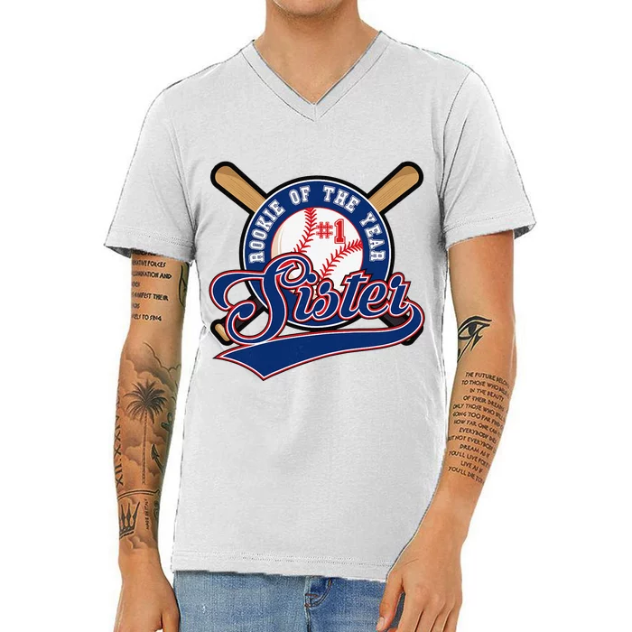 Sister of Rookie 1st Birthday Baseball Theme Matching Party V-Neck T-Shirt