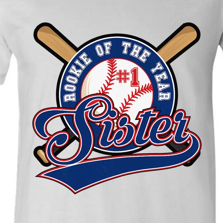 Sister of Rookie 1st Birthday Baseball Theme Matching Party V-Neck T-Shirt