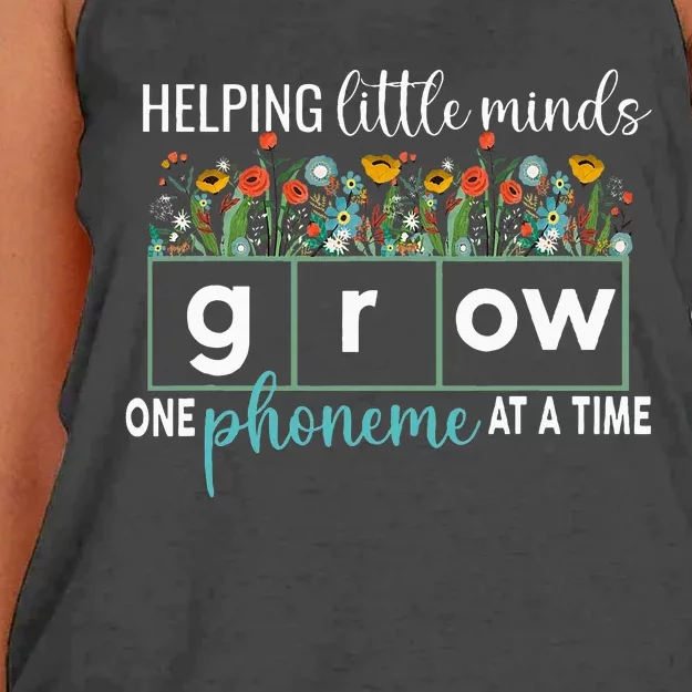 Science Of Reading Helping A Little Minds Grow Phonics Women Women's Knotted Racerback Tank