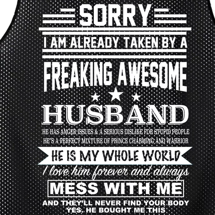 Sorry I'm Already Taken By A Freaking Awesome Husband Mesh Reversible Basketball Jersey Tank