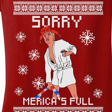 Sorry Merica's Full Trump Supporter Ugly Christmas Women's V-Neck T-Shirt