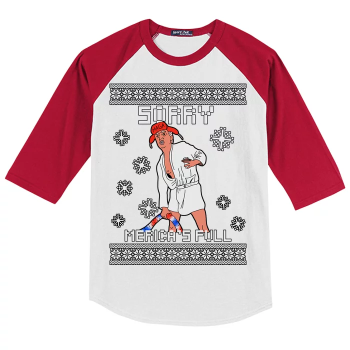 Sorry Merica's Full Trump Supporter Ugly Christmas Kids Colorblock Raglan Jersey