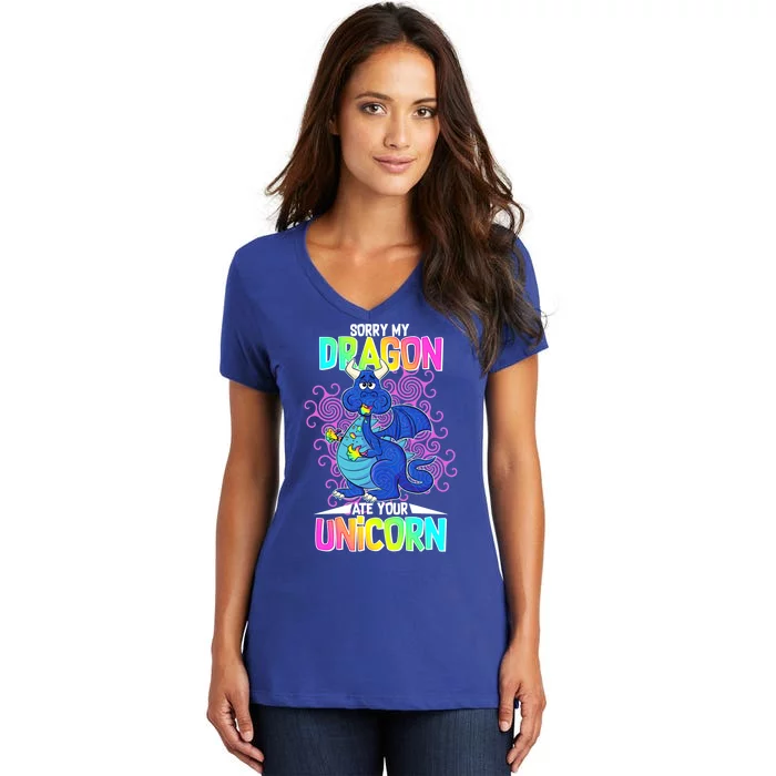 Sorry My Dragon Ate Your Unicorn Women's V-Neck T-Shirt