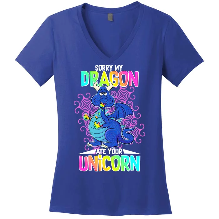 Sorry My Dragon Ate Your Unicorn Women's V-Neck T-Shirt