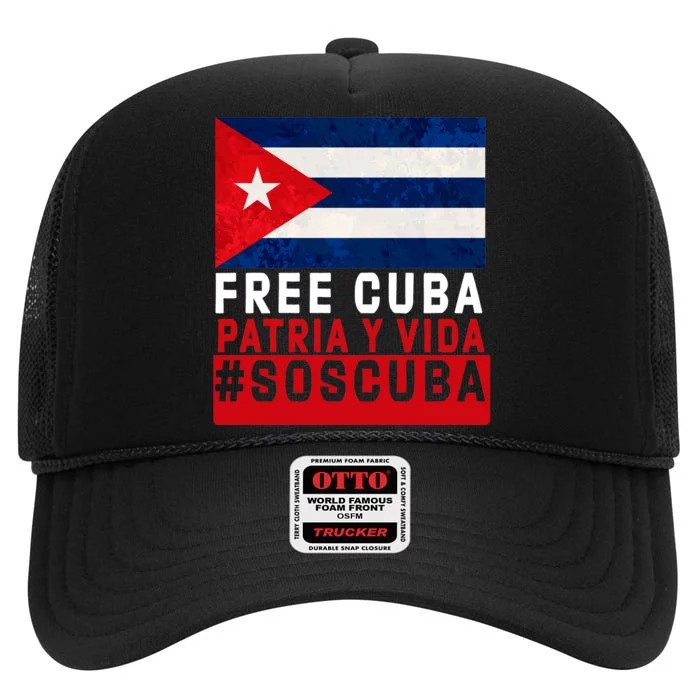 SOS Cuba Cuba Flag Cuban Fist Free Cuba Libre 2021 Cuban High Crown Mesh Trucker Hat