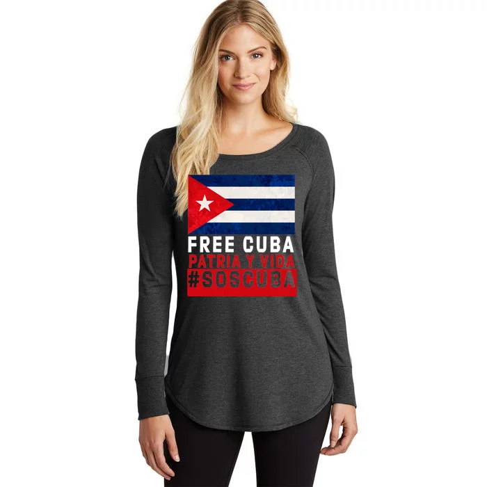 SOS Cuba Cuba Flag Cuban Fist Free Cuba Libre 2021 Cuban Women's Perfect Tri Tunic Long Sleeve Shirt