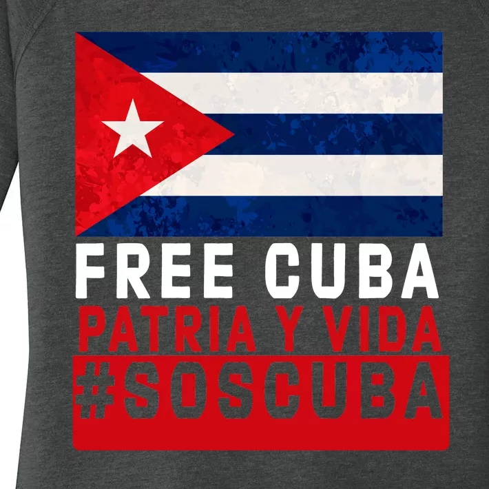 SOS Cuba Cuba Flag Cuban Fist Free Cuba Libre 2021 Cuban Women's Perfect Tri Tunic Long Sleeve Shirt