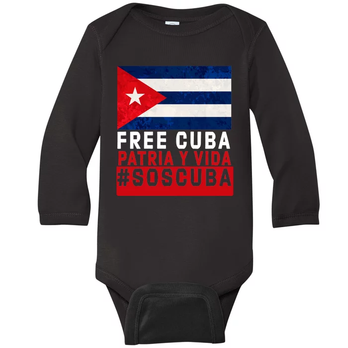 SOS Cuba Cuba Flag Cuban Fist Free Cuba Libre 2021 Cuban Baby Long Sleeve Bodysuit