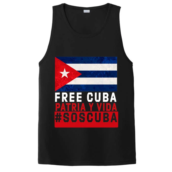 SOS Cuba Cuba Flag Cuban Fist Free Cuba Libre 2021 Cuban Performance Tank