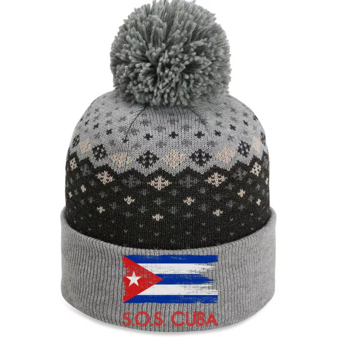 SOS Cuba Distressed Flag The Baniff Cuffed Pom Beanie