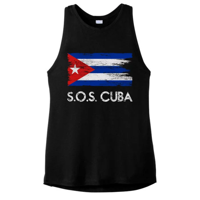 SOS Cuba Distressed Flag Ladies Tri-Blend Wicking Tank