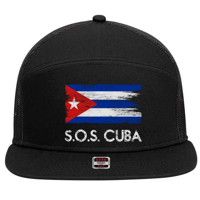 SOS Cuba Distressed Flag 7 Panel Mesh Trucker Snapback Hat