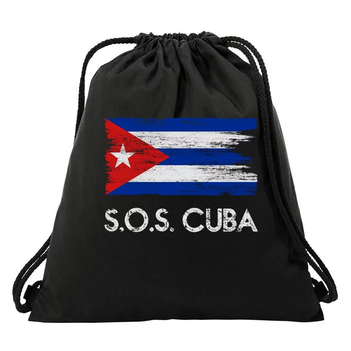 SOS Cuba Distressed Flag Drawstring Bag