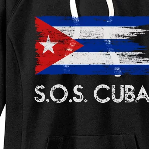 SOS Cuba Distressed Flag Women's Fleece Hoodie