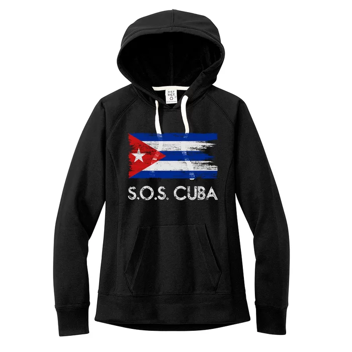 SOS Cuba Distressed Flag Women's Fleece Hoodie