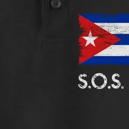 SOS Cuba Distressed Flag Dry Zone Grid Performance Polo