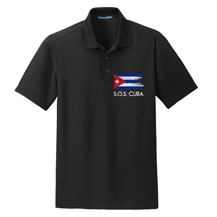 SOS Cuba Distressed Flag Dry Zone Grid Performance Polo