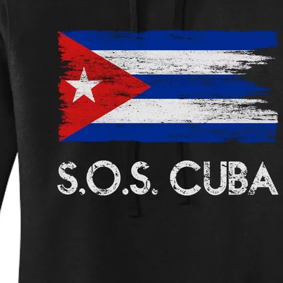 SOS Cuba Distressed Flag Women's Pullover Hoodie