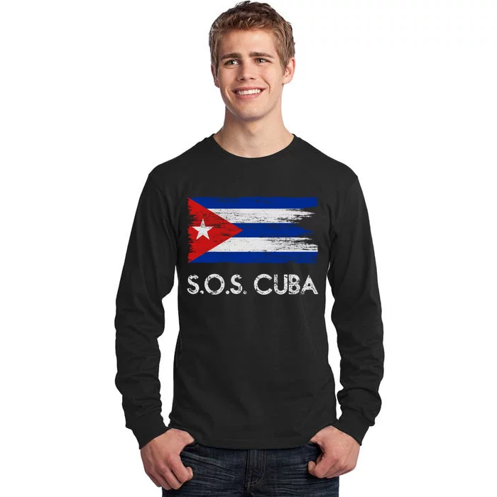 SOS Cuba Distressed Flag Tall Long Sleeve T-Shirt