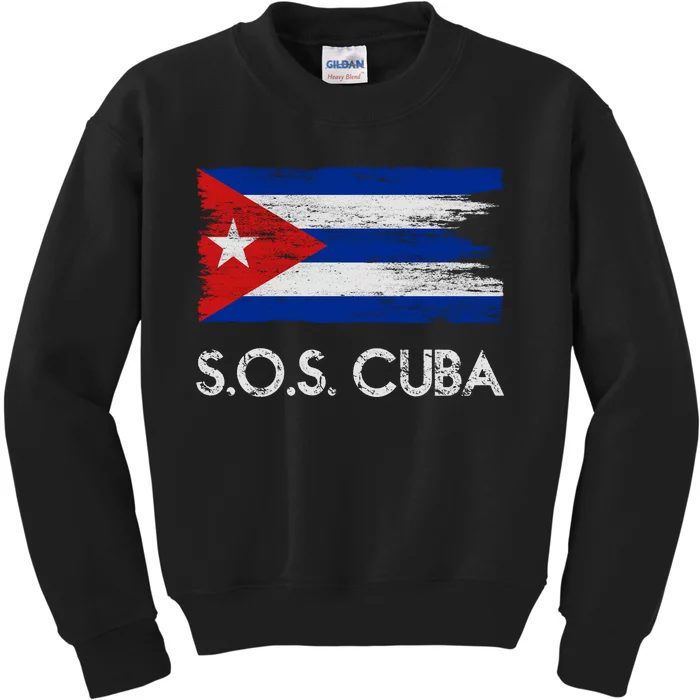 SOS Cuba Distressed Flag Kids Sweatshirt