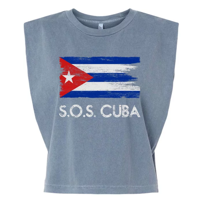 SOS Cuba Distressed Flag Garment-Dyed Women's Muscle Tee