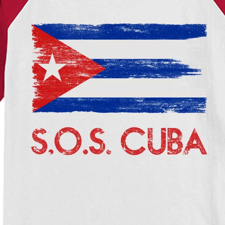 SOS Cuba Distressed Flag Kids Colorblock Raglan Jersey