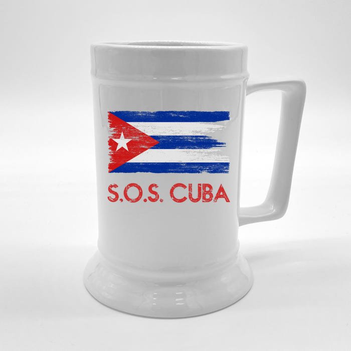 SOS Cuba Distressed Flag Front & Back Beer Stein