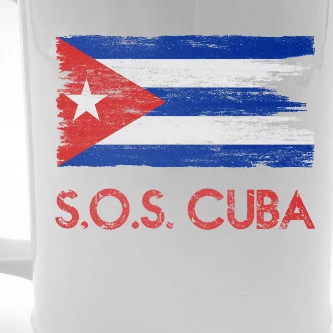 SOS Cuba Distressed Flag Front & Back Beer Stein