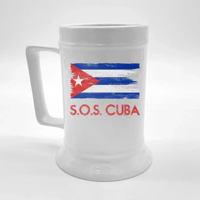 SOS Cuba Distressed Flag Front & Back Beer Stein