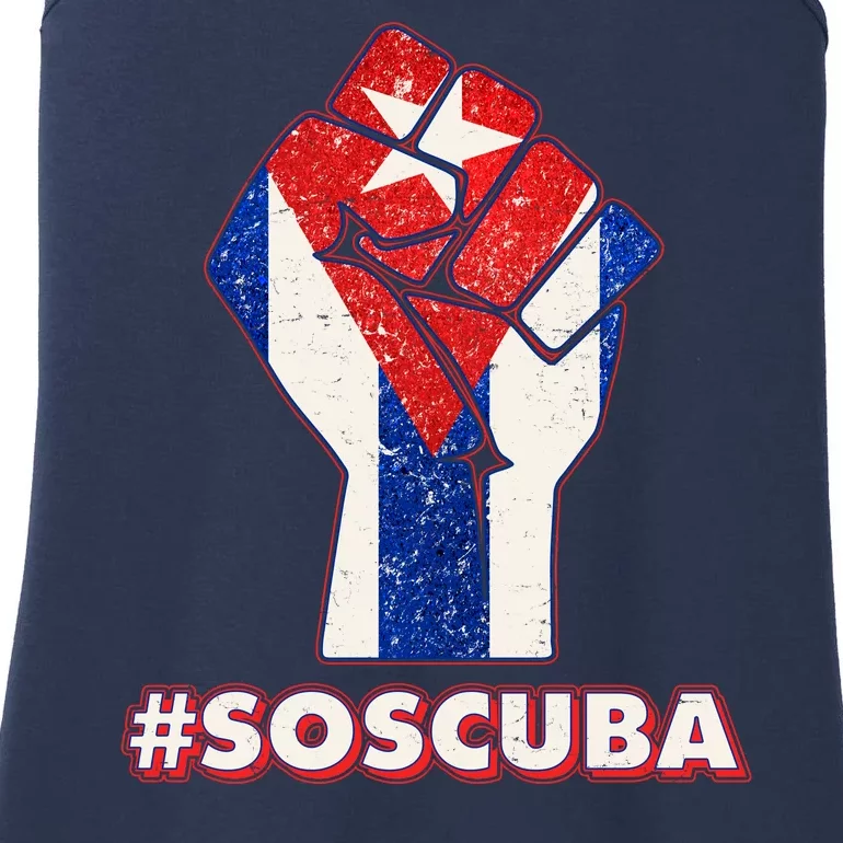 SOS Cuba Protest Fist Flag #SOSCUBA Ladies Essential Tank