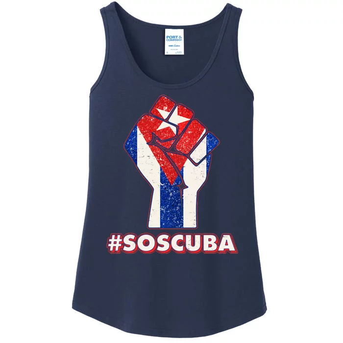 SOS Cuba Protest Fist Flag #SOSCUBA Ladies Essential Tank