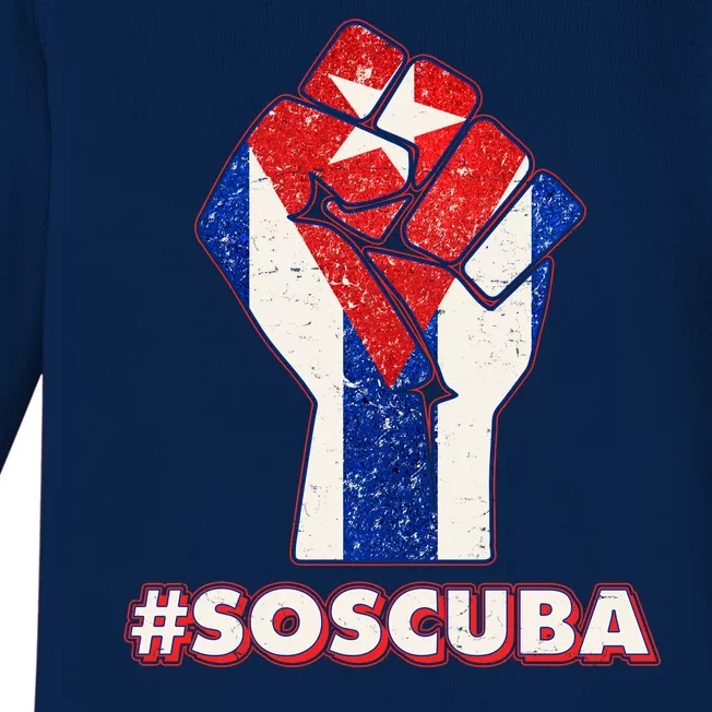 SOS Cuba Protest Fist Flag #SOSCUBA Baby Long Sleeve Bodysuit