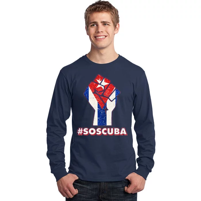 SOS Cuba Protest Fist Flag #SOSCUBA Tall Long Sleeve T-Shirt