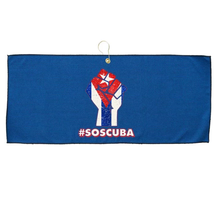 SOS Cuba Protest Fist Flag #SOSCUBA Large Microfiber Waffle Golf Towel