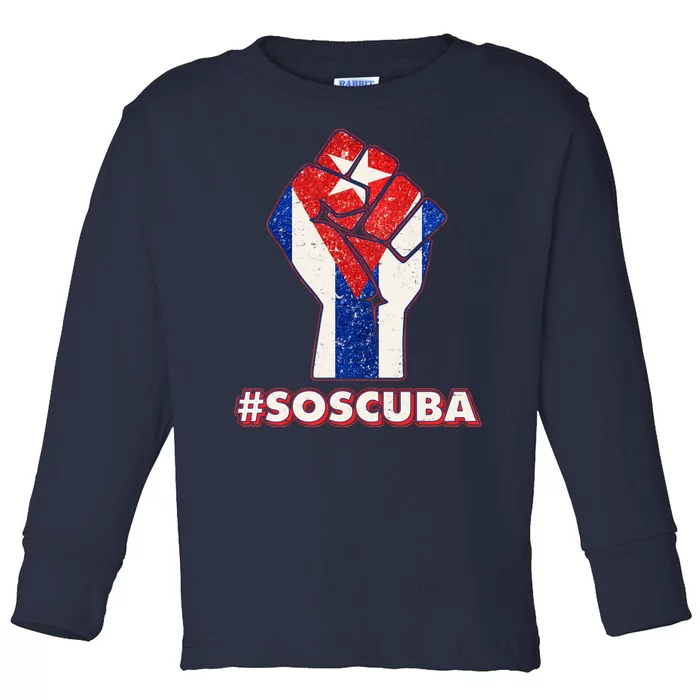 SOS Cuba Protest Fist Flag #SOSCUBA Toddler Long Sleeve Shirt