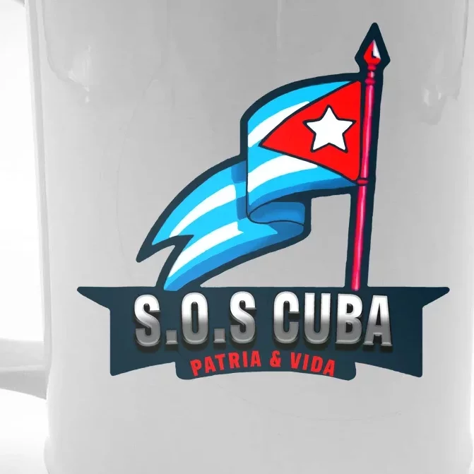 SOS Cuba Viva Cuba Libre Cubanos Bandera Cubana Front & Back Beer Stein