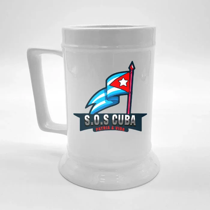 SOS Cuba Viva Cuba Libre Cubanos Bandera Cubana Front & Back Beer Stein