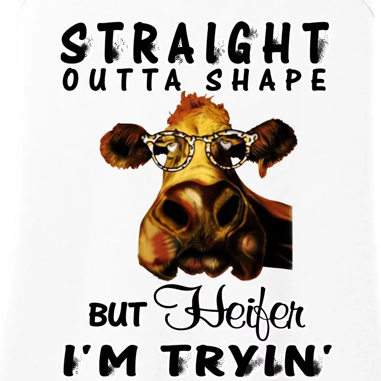 Straight Outta Shape But Heifer I Am Trying Ladies Essential Tank