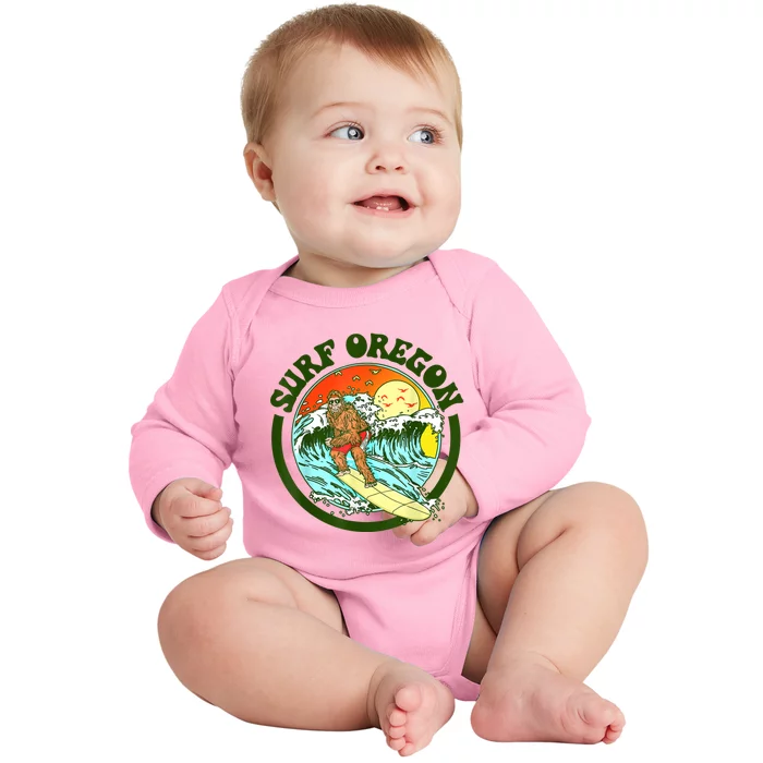 Surf Oregon! Surfing Bigfoot Funny Beach Sasquatch Surfer Shirt Baby Long Sleeve Bodysuit