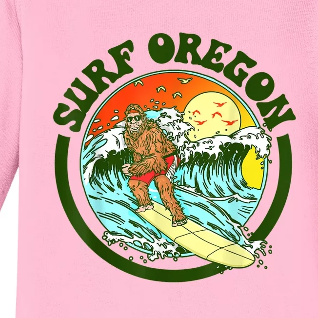 Surf Oregon! Surfing Bigfoot Funny Beach Sasquatch Surfer Shirt Baby Long Sleeve Bodysuit