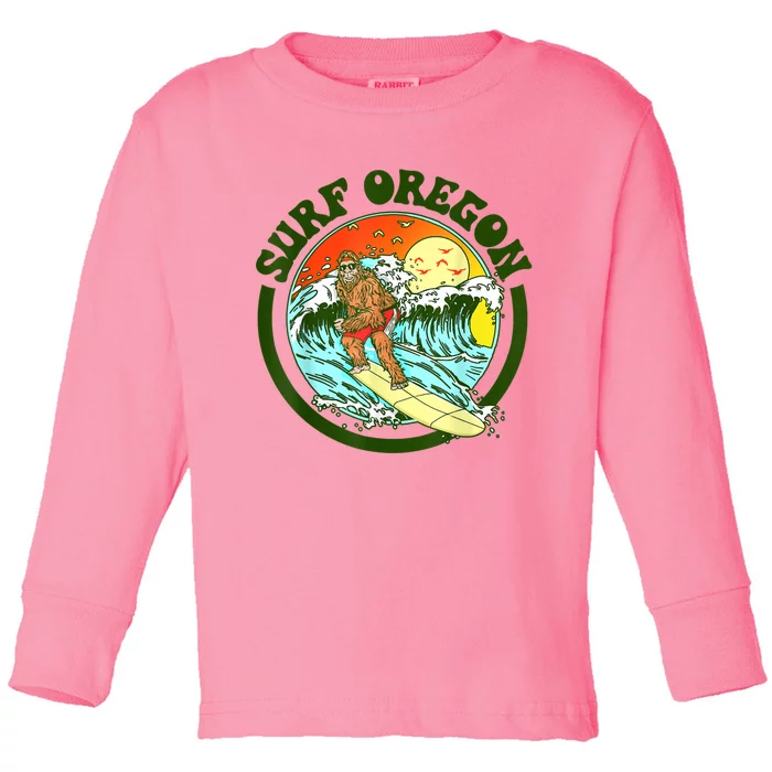 Surf Oregon! Surfing Bigfoot Funny Beach Sasquatch Surfer Shirt Toddler Long Sleeve Shirt