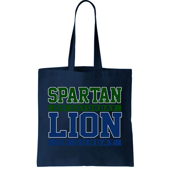 Spartan On Saturday Lion On Sunday Funny Detroit Tote Bag