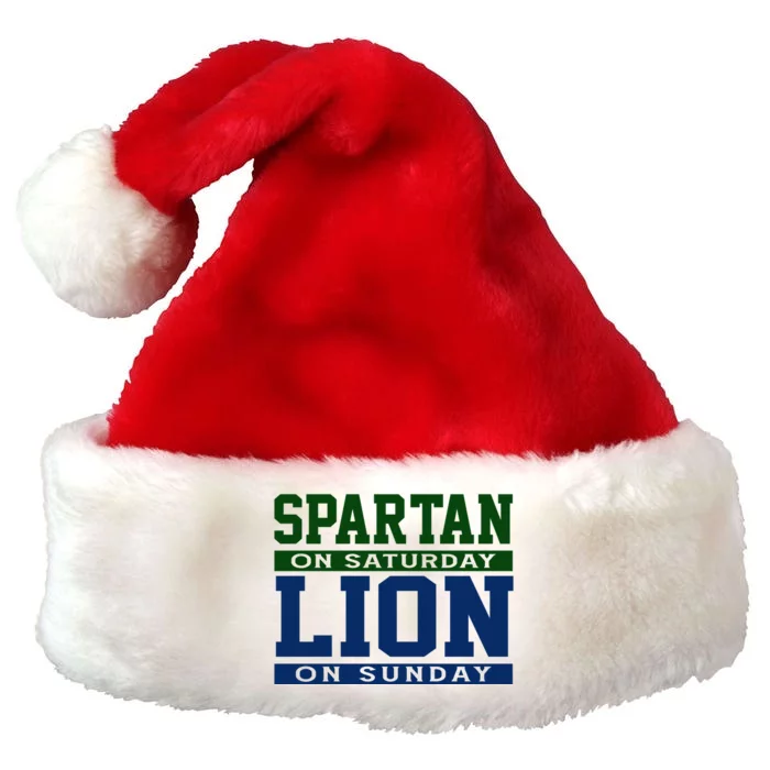 Spartan On Saturday Lion On Sunday Funny Detroit Premium Christmas Santa Hat