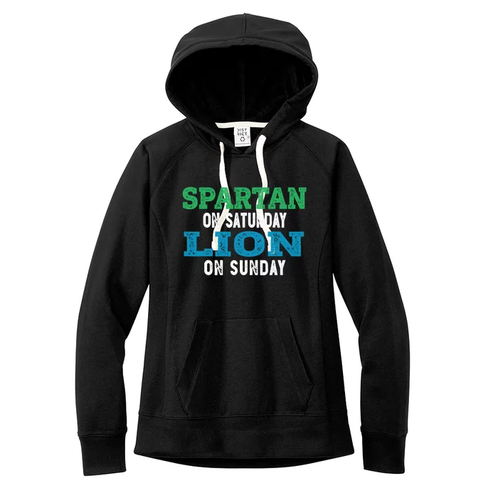 Spartan On Saturday Lion On Sunday Football Fans Vintage Women's Fleece Hoodie